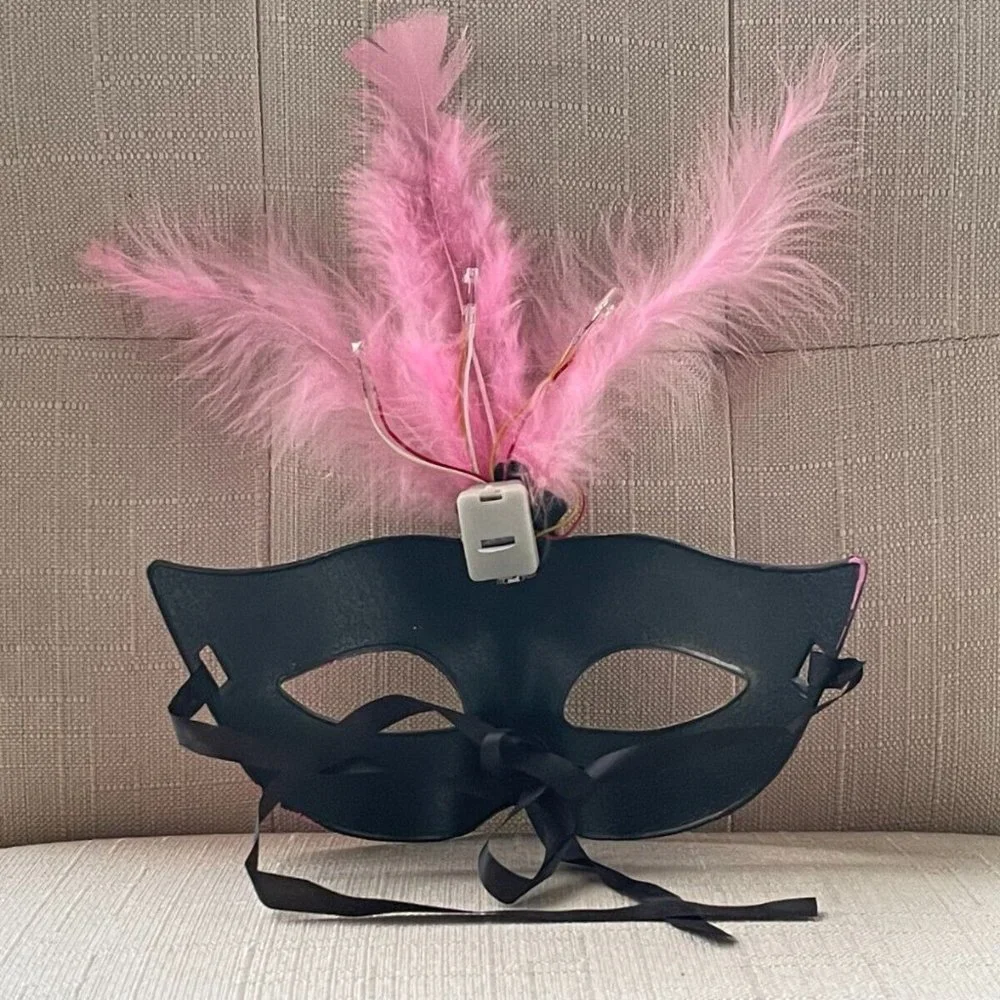 Halloween Party Mask Light Up Eyemask Masquerade Mask Faux Pink Feather Mask